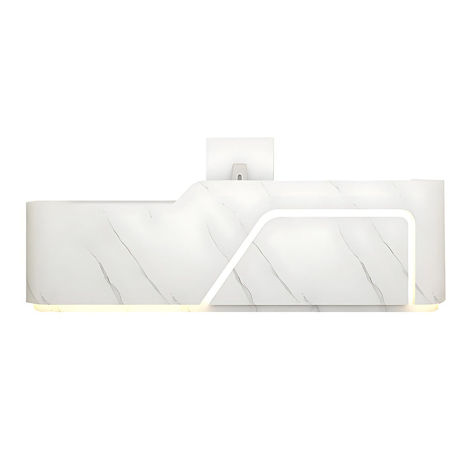 Corner Arc-Edge Straight Minimalist Reception Desk With Keyboard Tray, Cabinets, And Drawers For Hotels JDT-1074