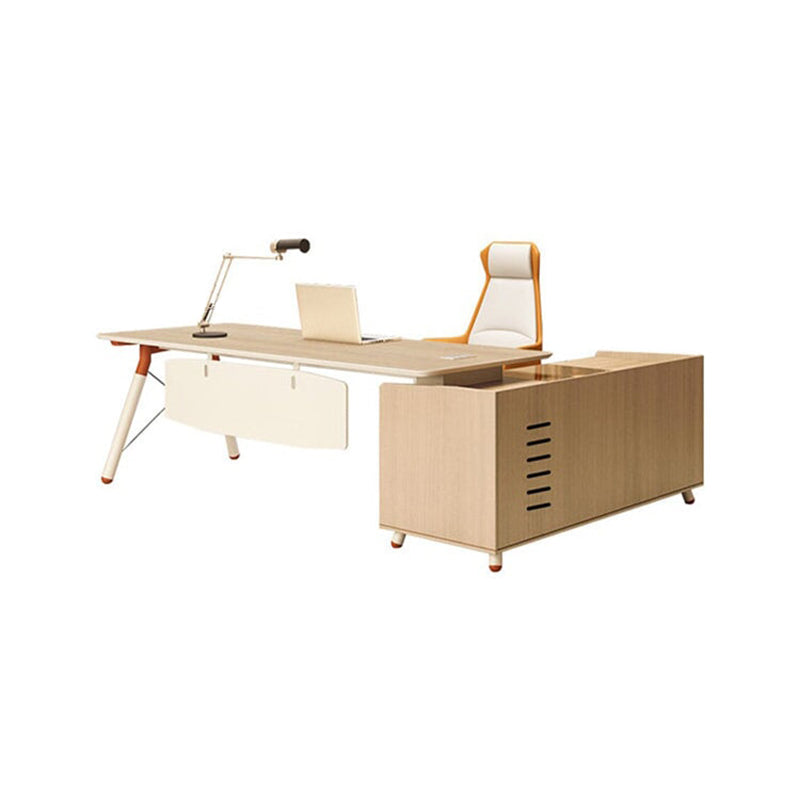 Modern and Stylish Executive Desk with Skirt Panel and Side Cabinet of Natural Finish LBZ-10195