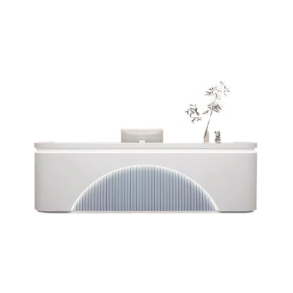 Striped Design Straight Reception Desk with Large Storage and LED Lights for Clothing Stores JDT-1036