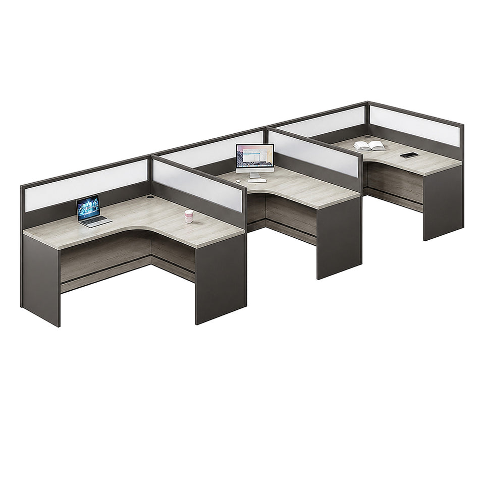 Professional Office Workstation Desk with Privacy Panels, Storage Cabinet & Organized Cable Management