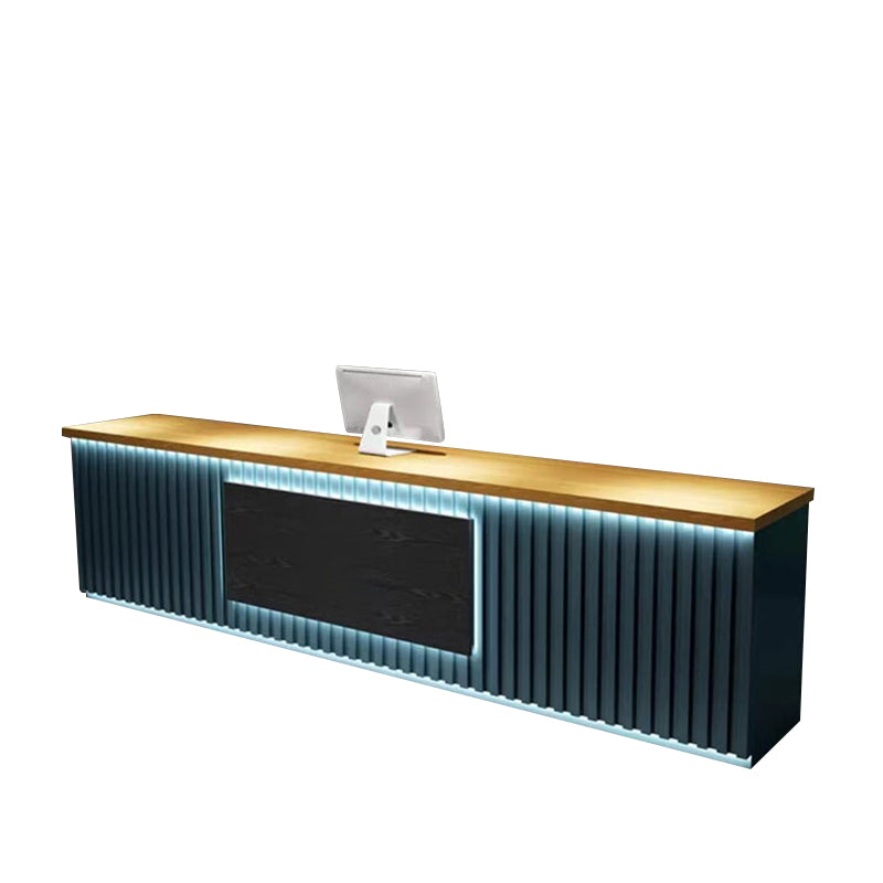 Striped Straight Front Desk with LED Lights and Storage Cabinet for Bars and Clubs JDT-10116