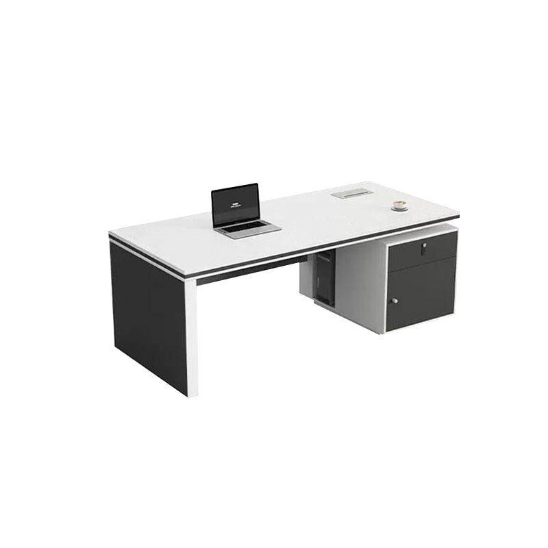 Modern Minimalist Executive Desk and Chair Set with Single Pedestal and PC Ventilation Ports LBZ-10190