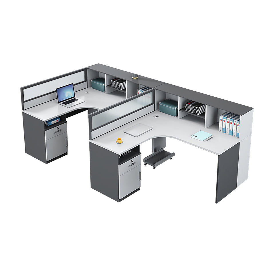 Office Workstation Desk with Privacy Panel, Cable Management & Glass Top for Home Office