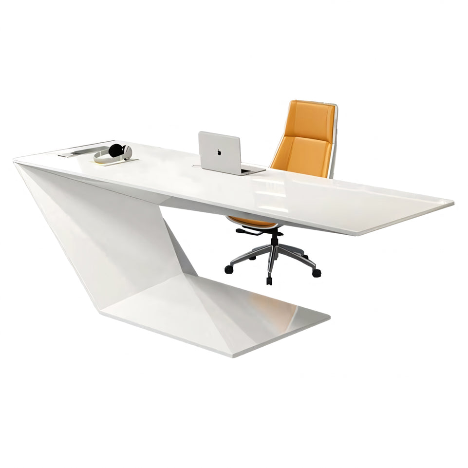 Sleek White Executive Desk With Oddly Shaped Modern and Stylish Office Table LBZ-042