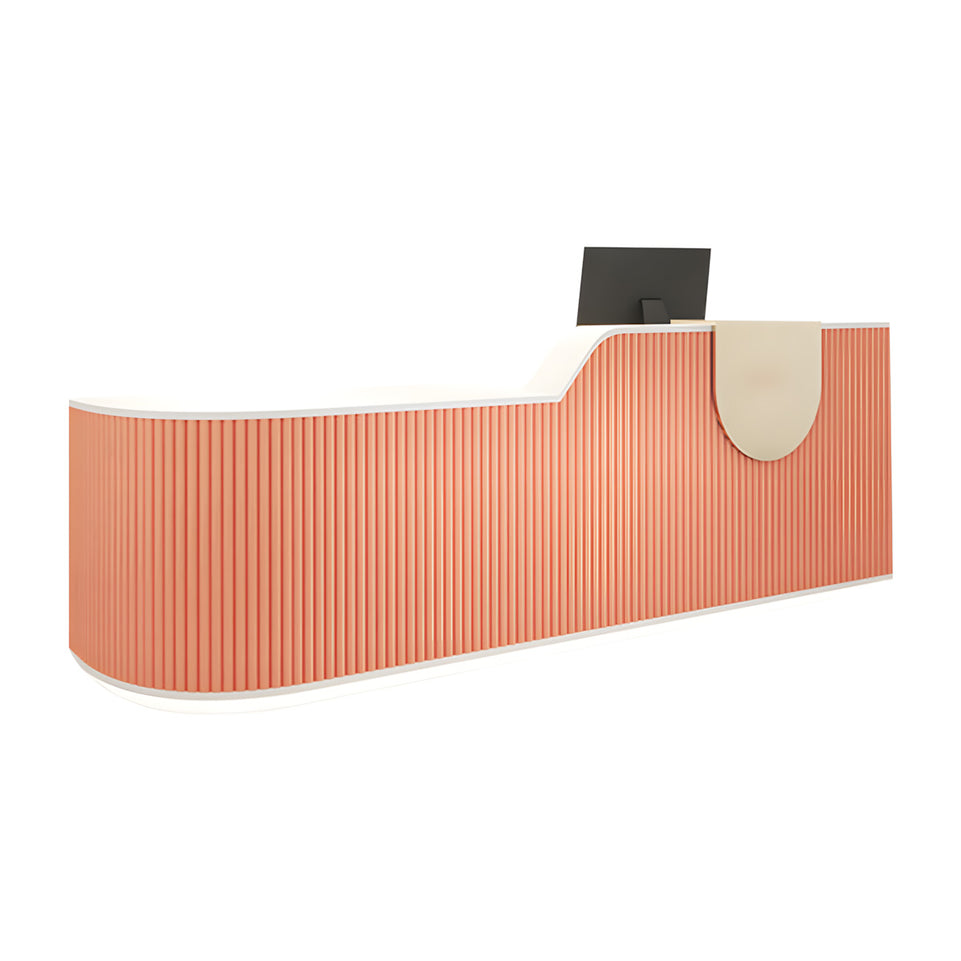 Striped Curved Reception Desk with Custom Logo and Multiple Drawers for Salons JDT-10102
