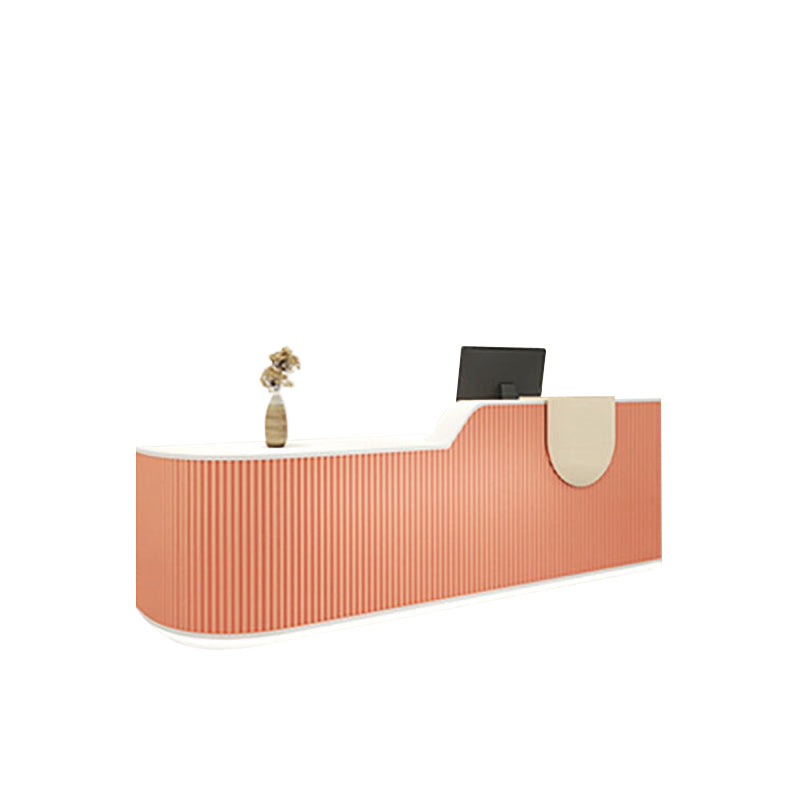 Striped Curved Reception Desk with Custom Logo and Multiple Drawers for Salons JDT-10102