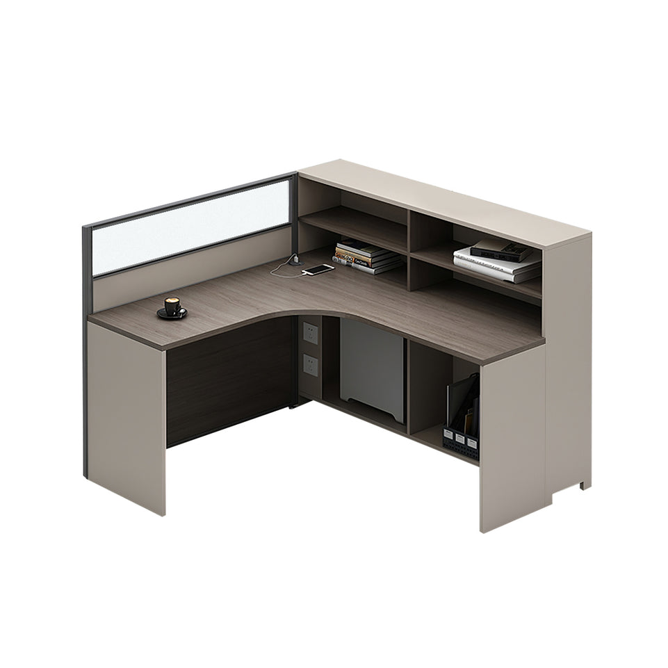 L-Shaped Office Desk with Built-In Outlets, Cable Management & Glass Top for Home Office