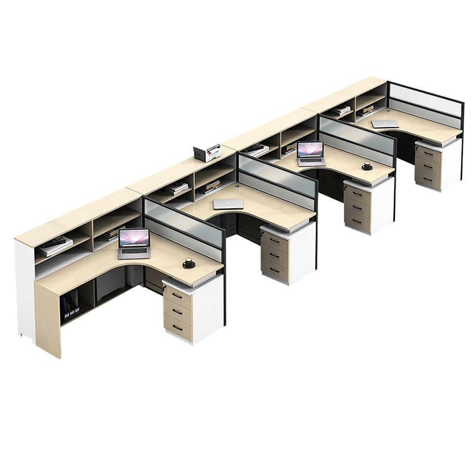L-Shaped Office Desk with Built-In Outlets, Cable Management & Glass Top for Home Office