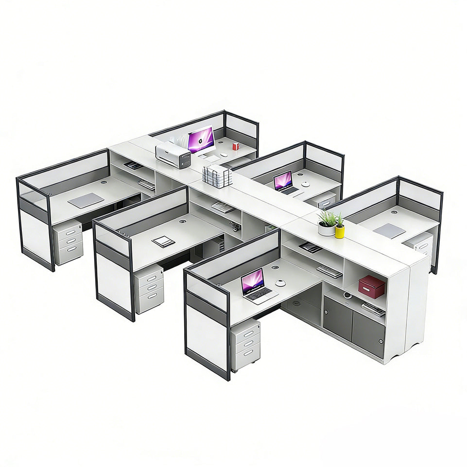 Office Workstation Desk with Privacy Panel, Cable Management & Mobile Pedestal