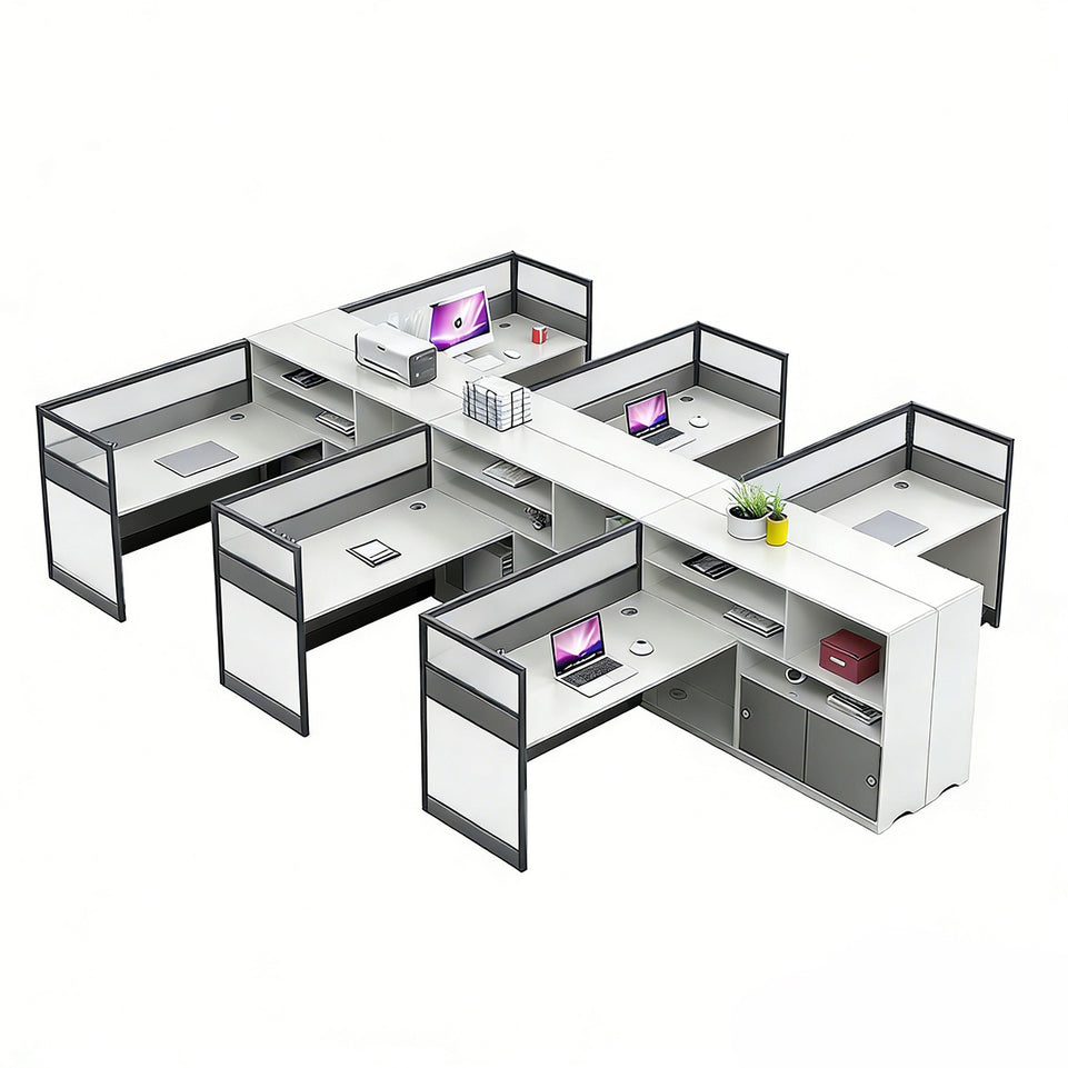 Office Workstation Desk with Privacy Panel, Cable Management & Mobile Pedestal