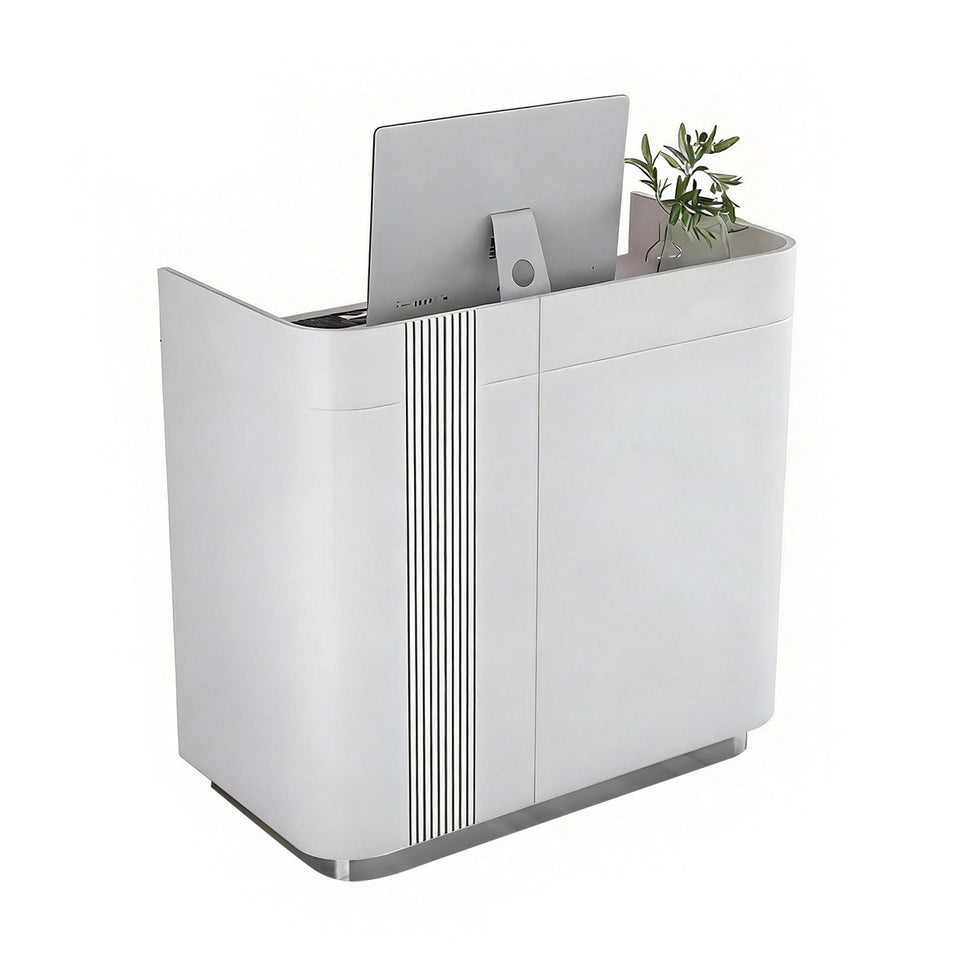 Curved Reception Desk 28-79 in Wide with Lockable, Solid Wood & File Drawers for Salon