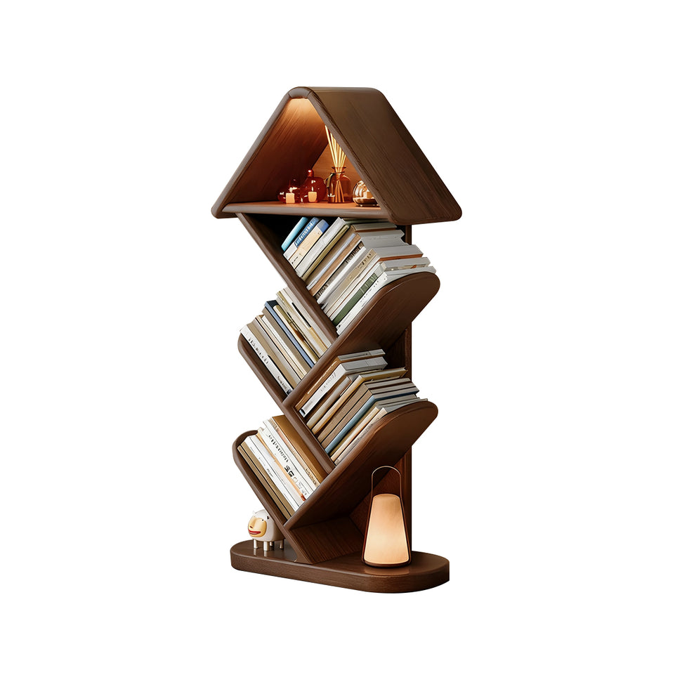 Elegant Solid Wood Tree-Shaped Bookshelf, Floor-Standing Corner Storage Rack, Slim Design, Wall-Aligned Modern Living Room Organizer CWG-2180