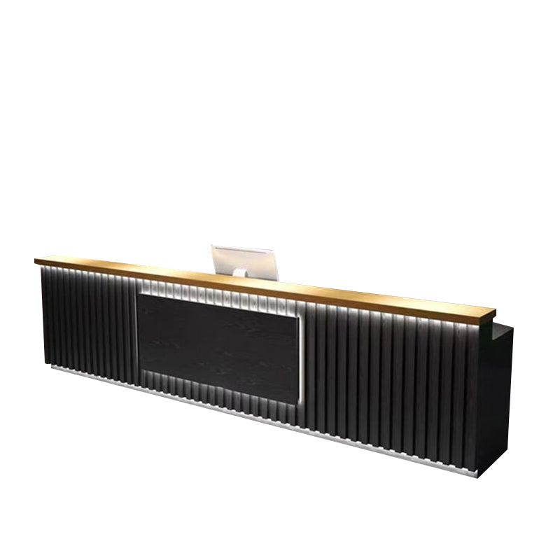 Striped Straight Front Desk with LED Lights and Storage Cabinet for Bars and Clubs JDT-10116