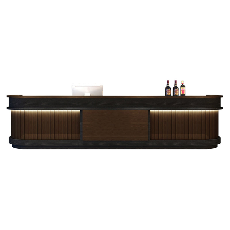 Striped L-Shaped Front Desk with LED Lights and Large Storage for Gyms JDT-10138