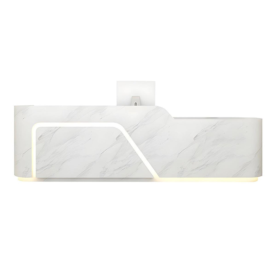 Corner Arc-Edge Straight Minimalist Reception Desk With Keyboard Tray, Cabinets, And Drawers For Hotels JDT-1074