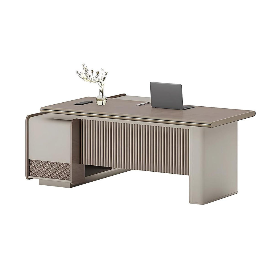 Modern and Luxurious Executive Desk with Aluminum Alloy Edges and High Capacity Side Cabinet LBZ-10168