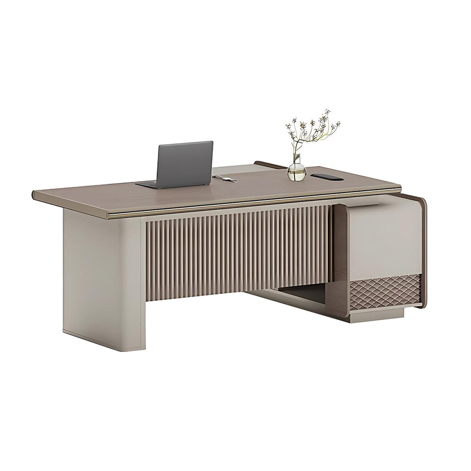 Modern and Luxurious Executive Desk with Aluminum Alloy Edges and High Capacity Side Cabinet LBZ-10168