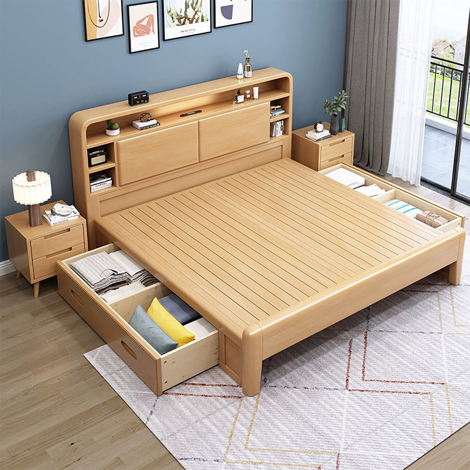 Solid Wood Bedroom Queen Bed with Storage Headboard BED-2014(In Stock)