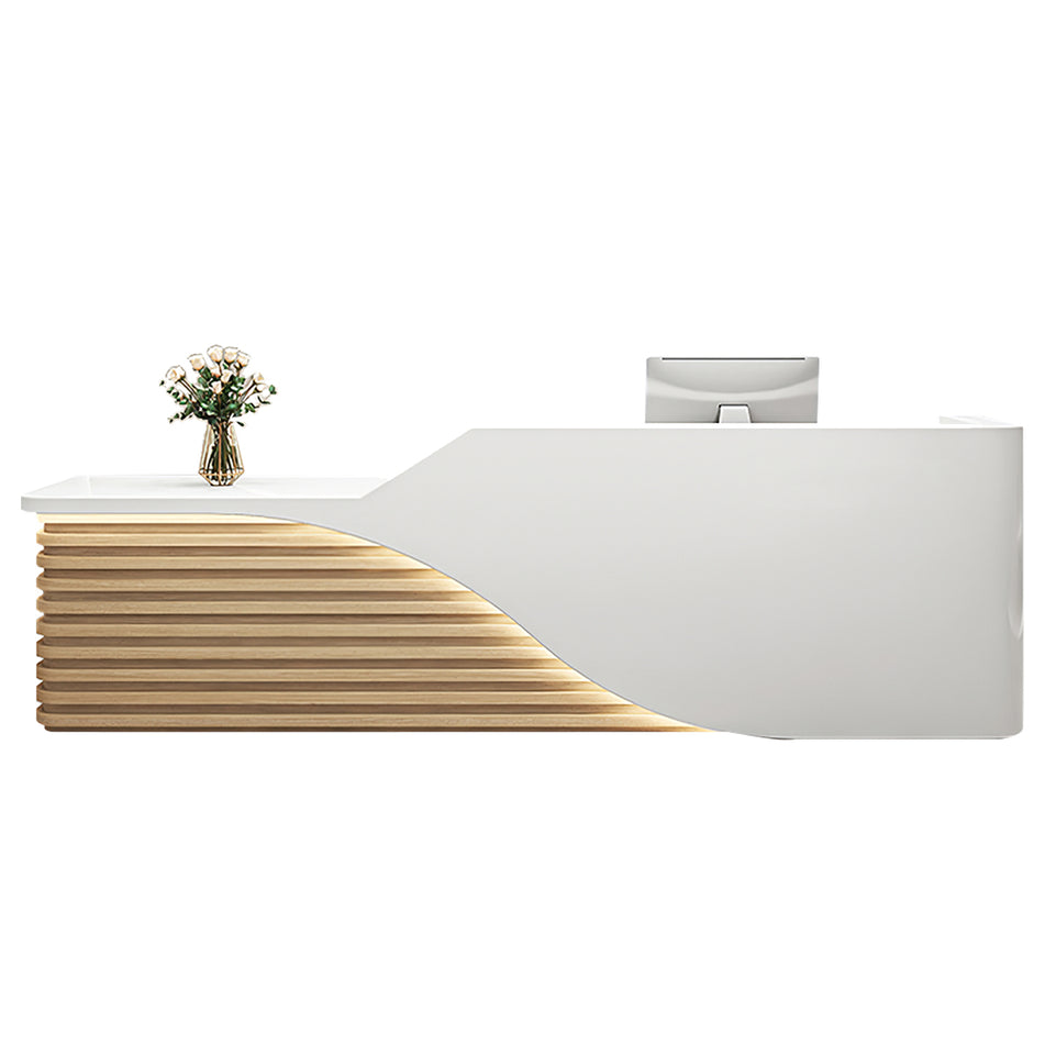 Modern Salon Reception Desk with Wood Grain Lattice Slat JDT-2144