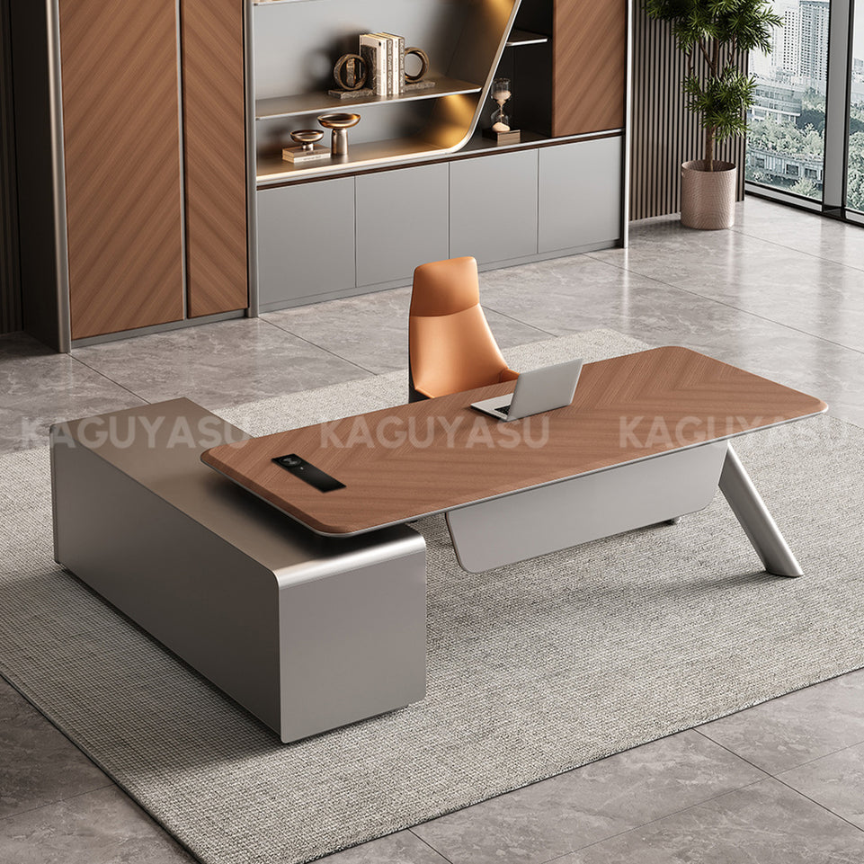 Modern L-shaped Executive Desk with Side Cabinet and Privacy Panel