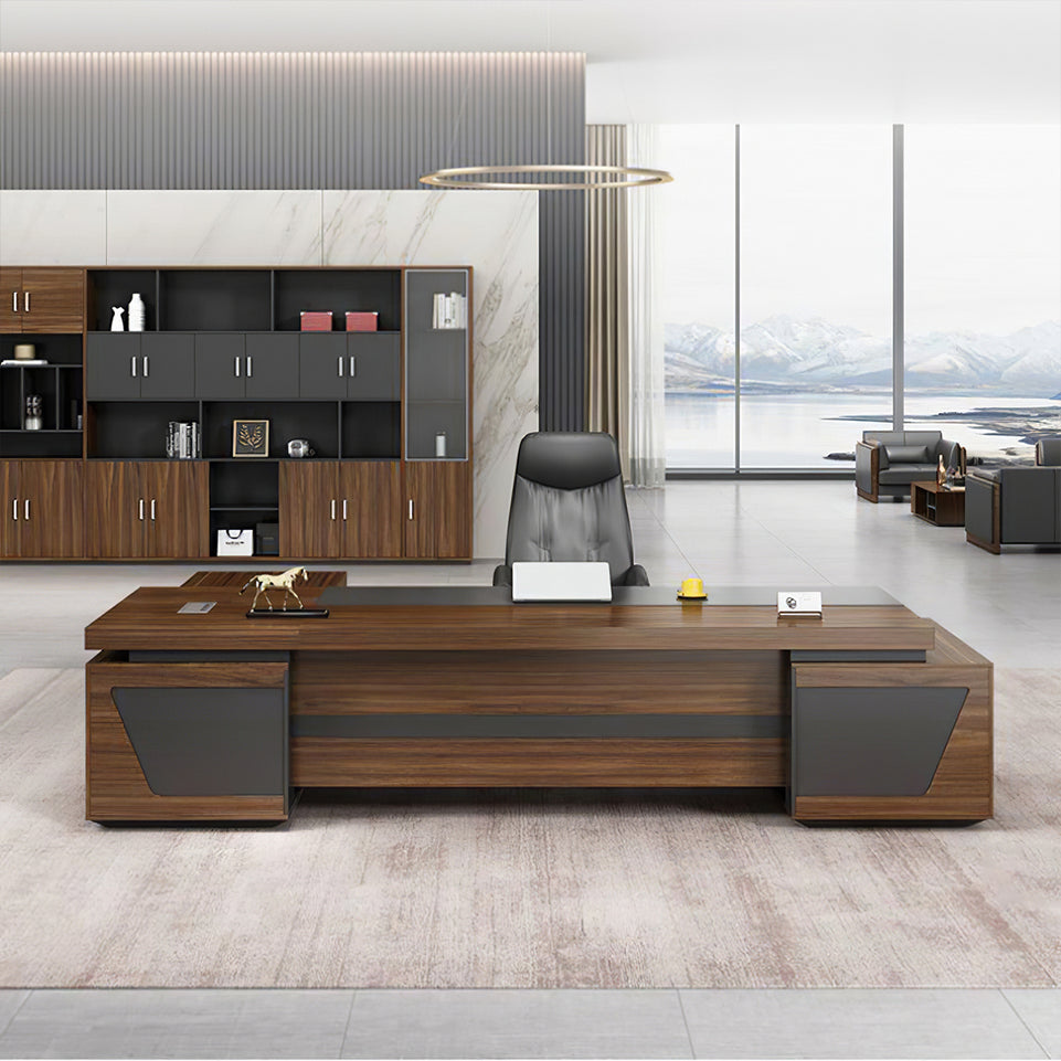 Modern L-Shaped Executive Desk with Drawers and Cabinet LBZ-2091
