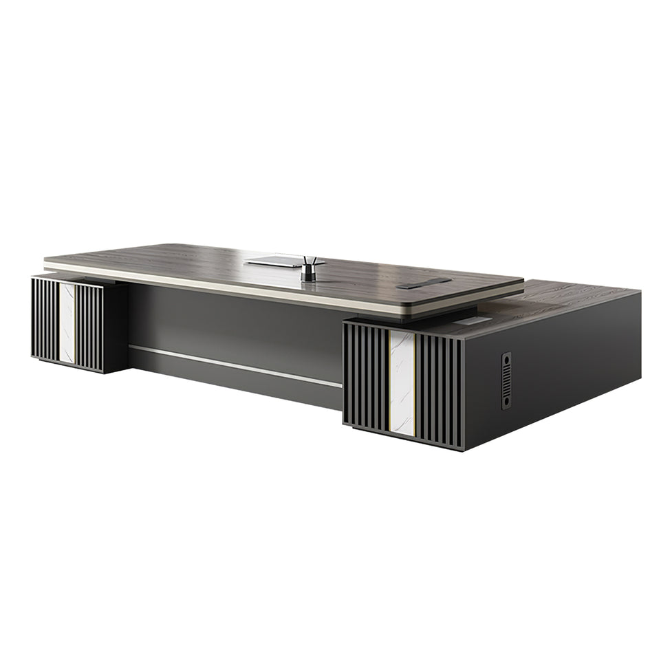 Modern L-Shaped Executive Desk with Multimedia Cable Box LBZ-2123