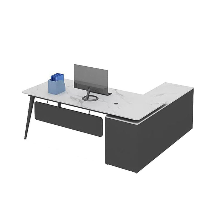Modern Luxury Executive Desk with Elegant White Marble Design with Panel and Iron Legs LBZ-10185