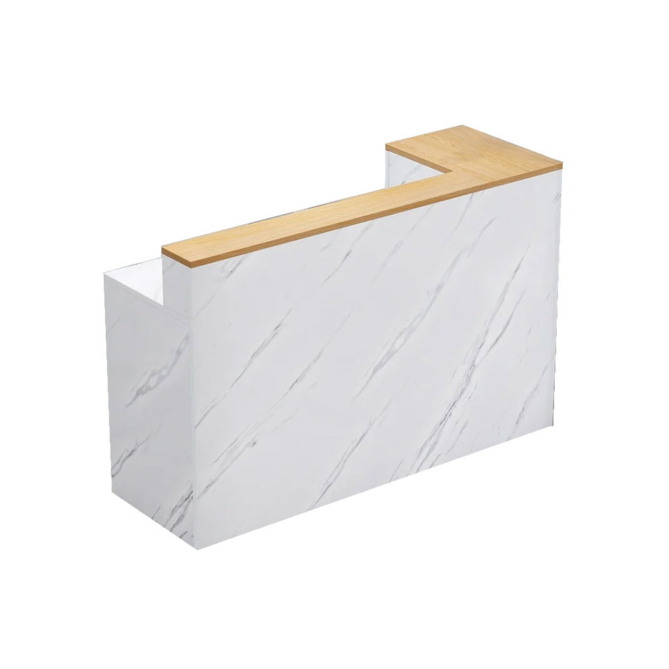 L-Shaped Corner Straight Compact Reception Desk with Keyboard Tray and Drawer for Stores and Salons JDT-1048