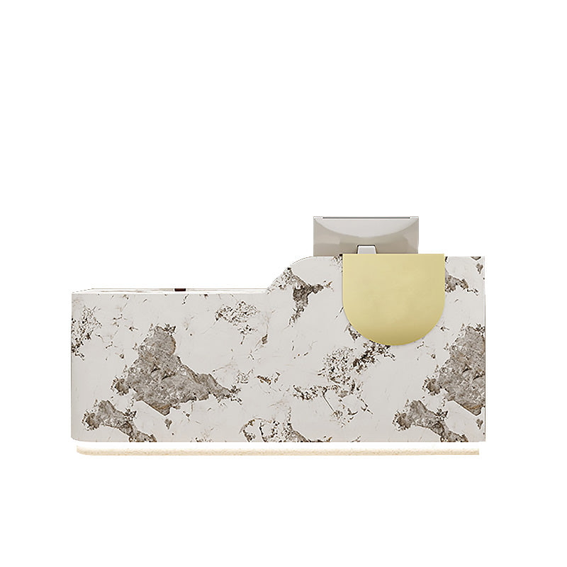 Small Reception Desk with Metal Accents, LED Lights and Storage for Pet Shops and Salons JDT-1042