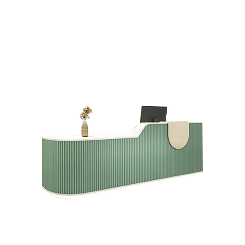 Striped Curved Reception Desk with Custom Logo and Multiple Drawers for Salons JDT-10102