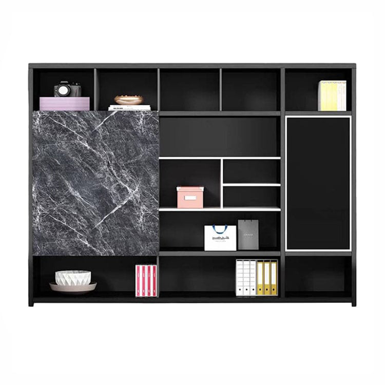 Luxury Black Marble Texture Executive Desk Computer Desk with Side Cabinet Wiring Holes L-Shape Corner Desk LBZ-1074