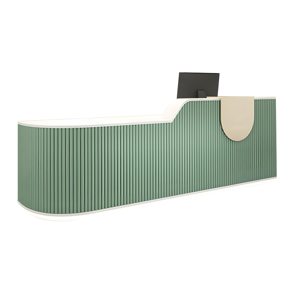 Striped Curved Reception Desk with Custom Logo and Multiple Drawers for Salons JDT-10102