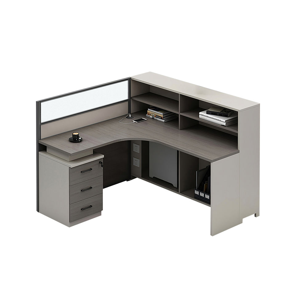 L-Shaped Office Desk with Built-In Outlets, Cable Management & Glass Top for Home Office
