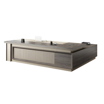 L-Shaped Executive Desk with Cable Management, Dual-Tone & Side Storage for Home Office