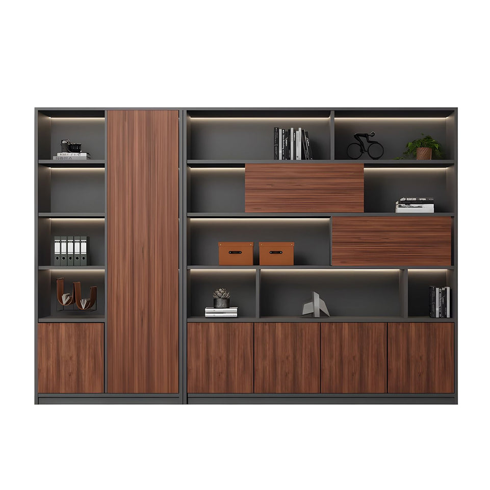 Contemporary Executive Spacious Wooden Office File Cabinet with Hidden Storage and Press-to-Open Doors WJG-2179