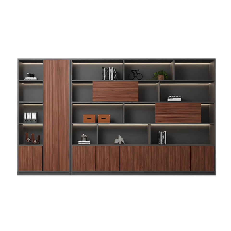 Contemporary Executive Spacious Wooden Office File Cabinet with Hidden Storage and Press-to-Open Doors WJG-2179