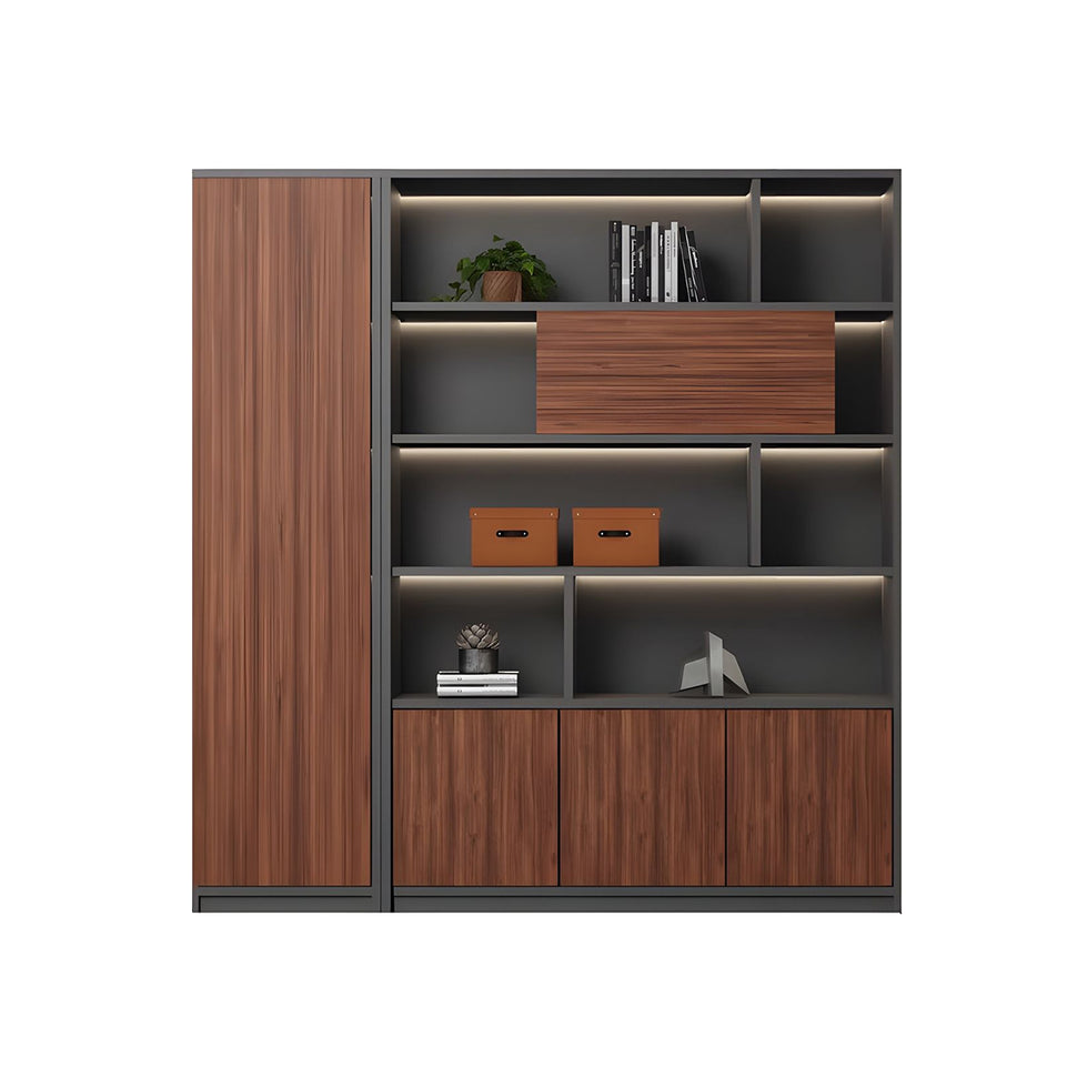 Contemporary Executive Spacious Wooden Office File Cabinet with Hidden Storage and Press-to-Open Doors WJG-2179