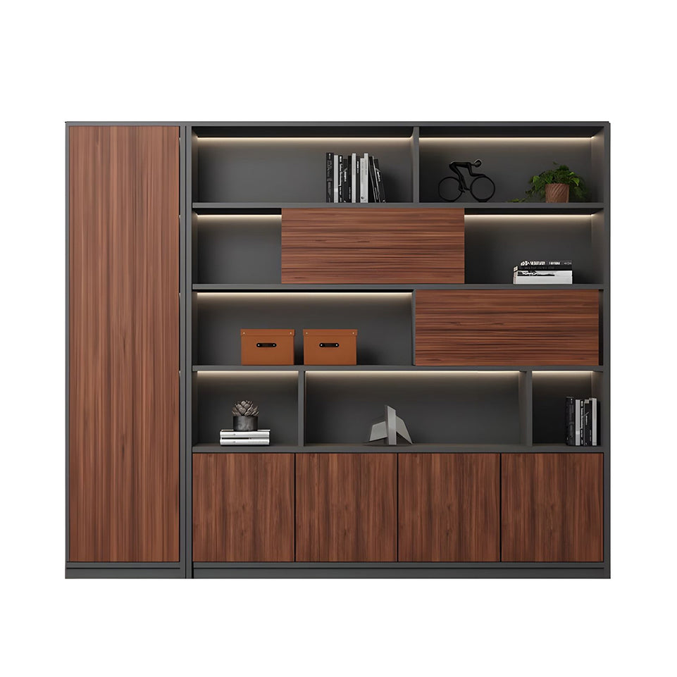 Contemporary Executive Spacious Wooden Office File Cabinet with Hidden Storage and Press-to-Open Doors WJG-2179