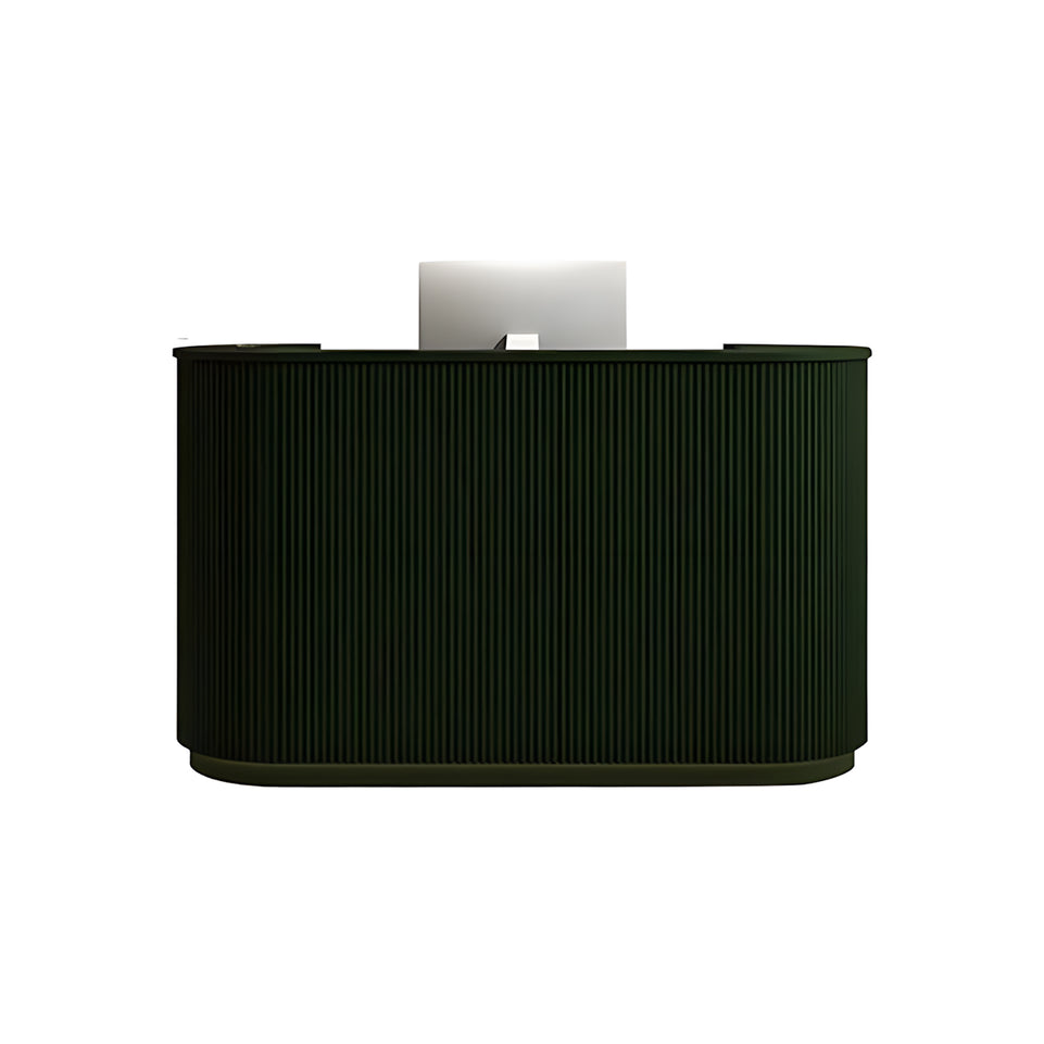 L-Shaped Reception Desk with LED Lighting, Lumbar Support & Transaction Counter for Retail