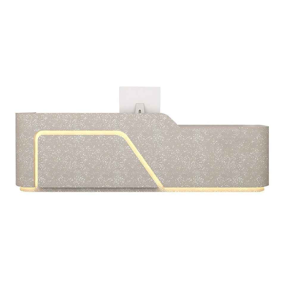 Corner Arc-Edge Straight Minimalist Reception Desk With Keyboard Tray, Cabinets, And Drawers For Hotels JDT-1074