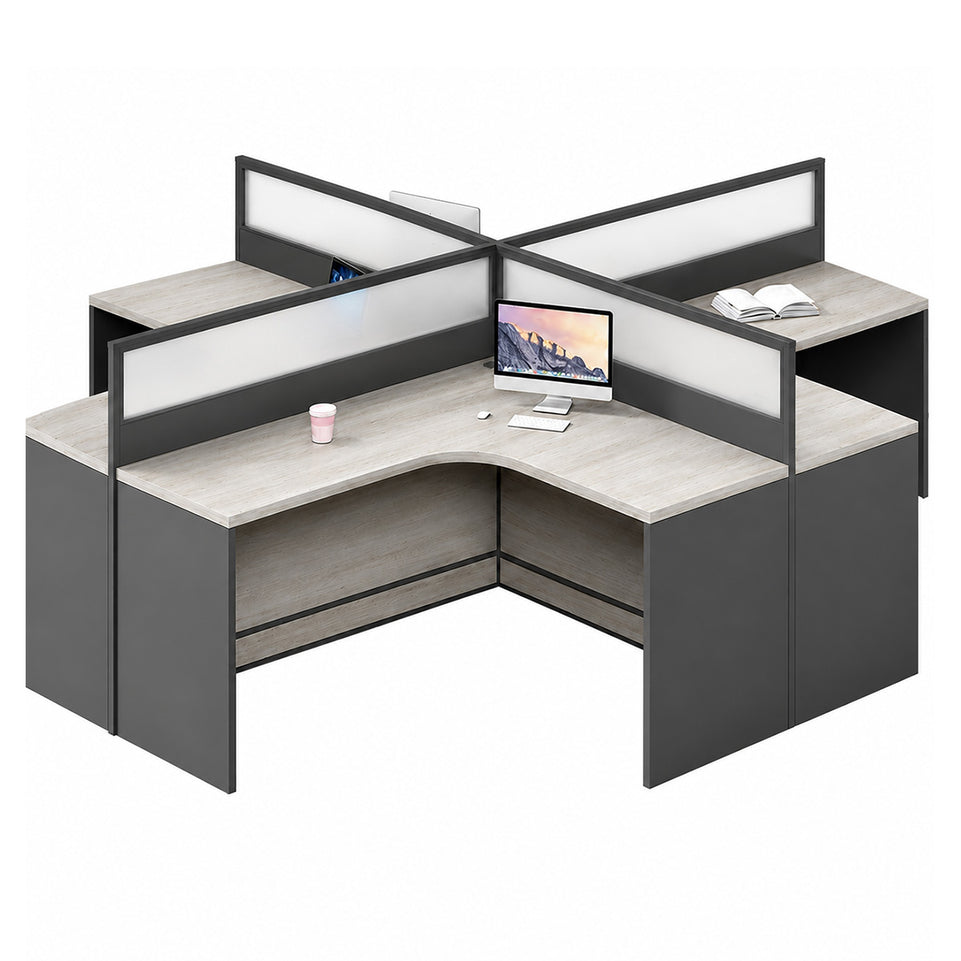 Professional Office Workstation Desk with Privacy Panels, Storage Cabinet & Organized Cable Management