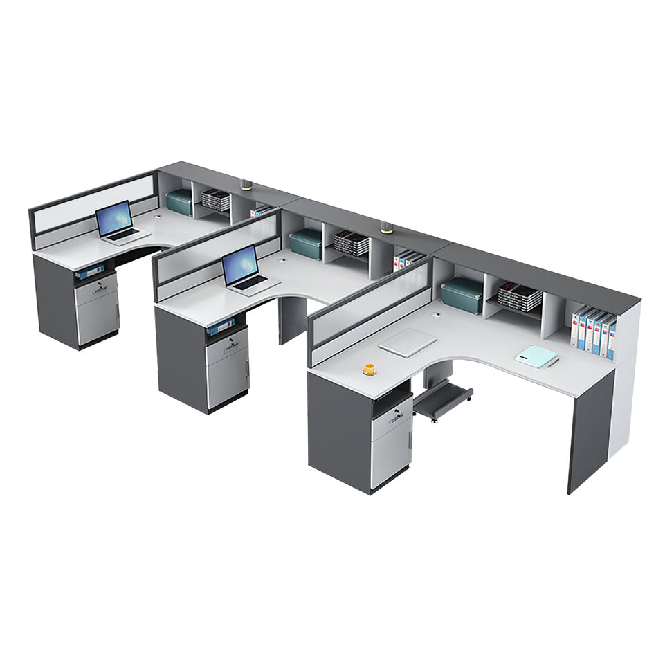 Office Workstation Desk with Privacy Panel, Cable Management & Glass Top for Home Office