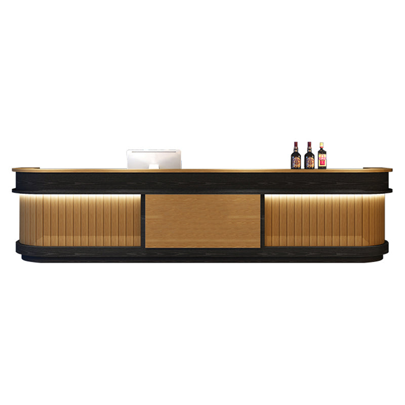 Striped L-Shaped Front Desk with LED Lights and Large Storage for Gyms JDT-10138