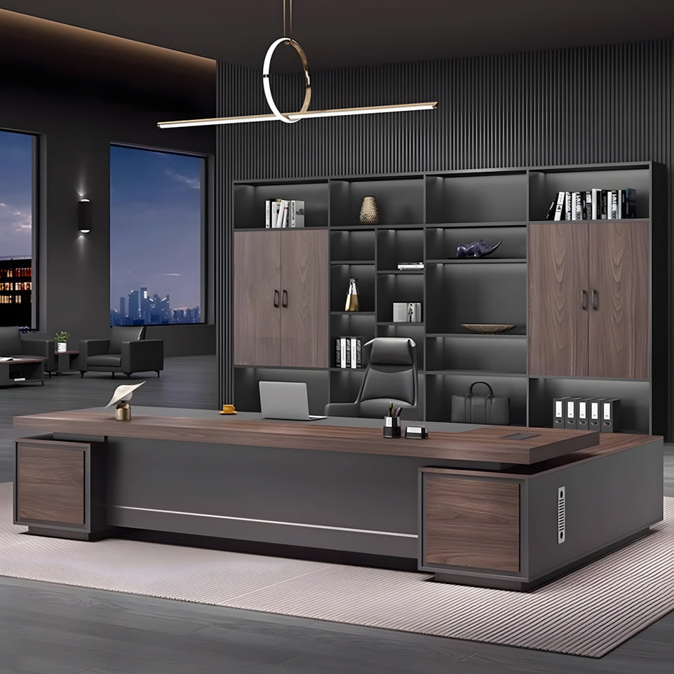 Color-Blocked L-Shaped Executive Desk with Combination Lock and Cabinet for Office LBZ-1027