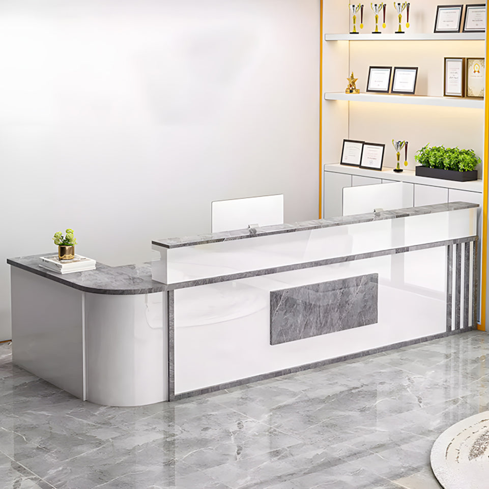 Small L-Shaped Front Desk with Lockable Drawer and Shelf for Shops JDT-1069