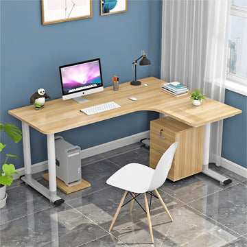 L-Shaped Office Desk 47-71 in Wide with Cable Management & Lumbar Support for Home Office