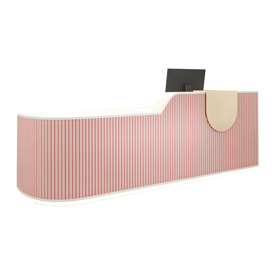 Striped Curved Reception Desk with Custom Logo and Multiple Drawers for Salons JDT-10102