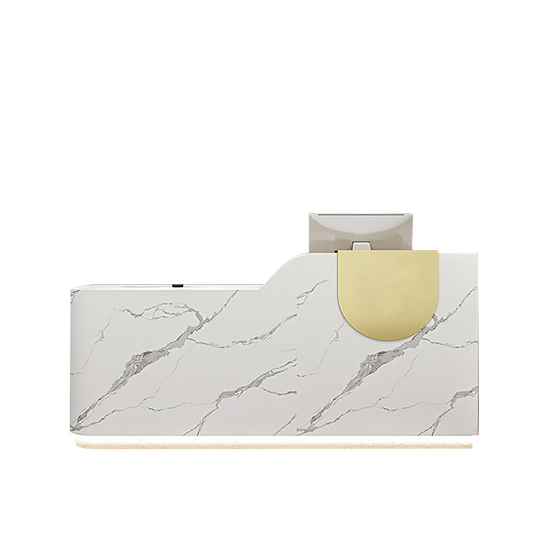 Small Reception Desk with Metal Accents, LED Lights and Storage for Pet Shops and Salons JDT-1042