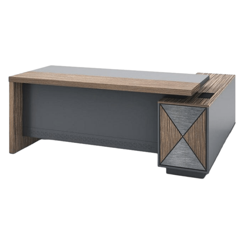 Stylish Executive Desk Walnut Color L-Shape Corner Desk with Side Cabinet Wiring Box Customizable LBZ-1086