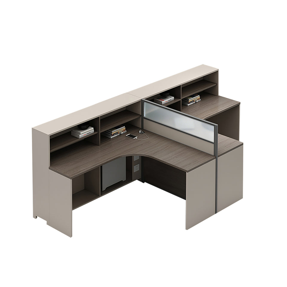 L-Shaped Office Desk with Built-In Outlets, Cable Management & Glass Top for Home Office